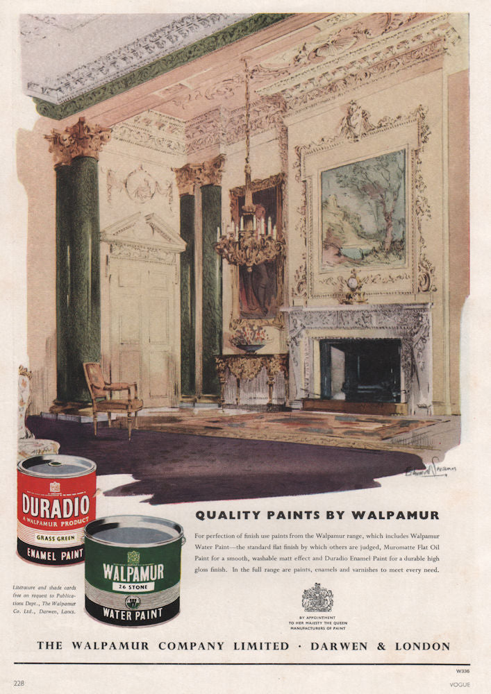 Quality paints by Walpamur. Darwen & London. Advert. BRITISH VOGUE 1955 print